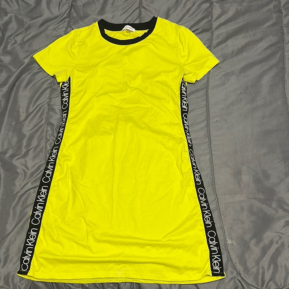 Calvin Klein Bright Yellow Dress with Black Accents